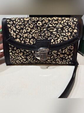 Vera Bradley Black and Cream Leopard Print Wristlet Clutch